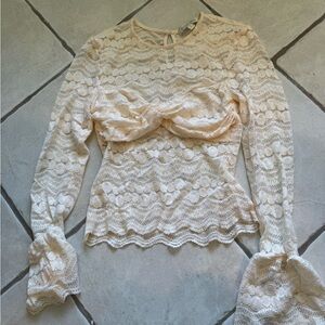 Anthropologie Cream Lace Long-Sleeve Blouse